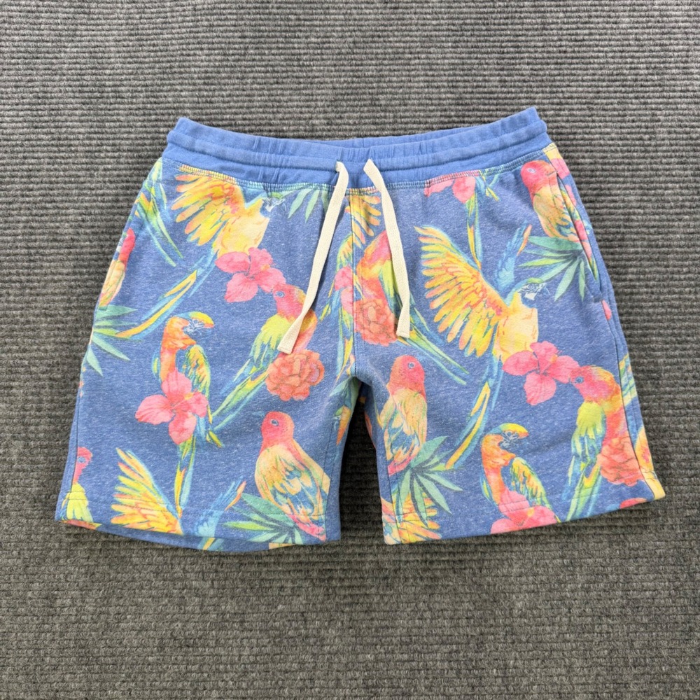 Chubbies Mens Small Blue Tropical Parrot Hibiscus Fleece Sweat Shorts 6" Inseam